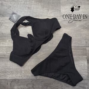 Zaful Textured Underwire Tie Back Bikini Swimsuit Size M